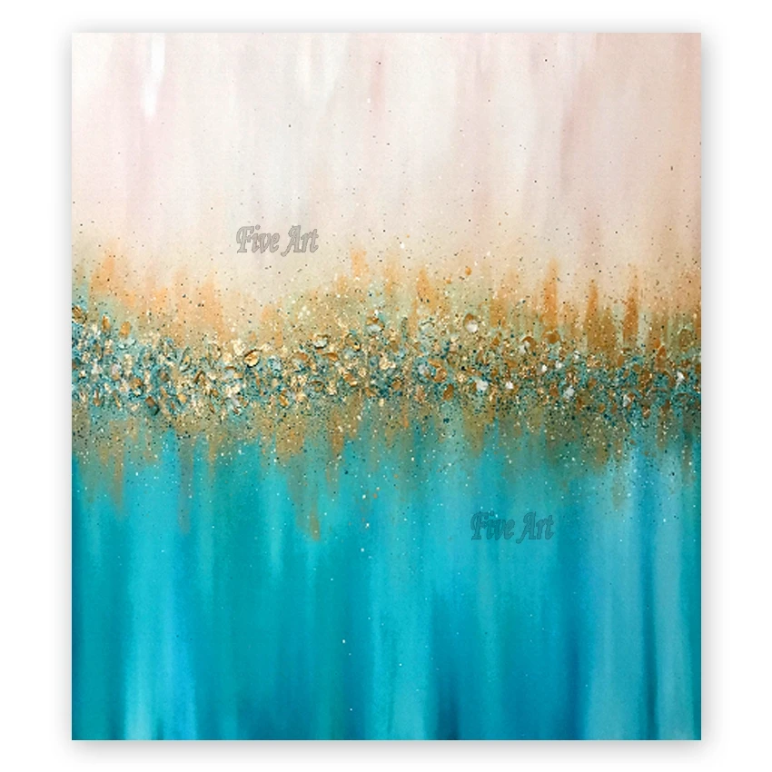 

Blue Color Hand painted Modern Abstract Oil Painting Wall Art Canvas Painting Gold Pictures for Living Room hotel wall Decor