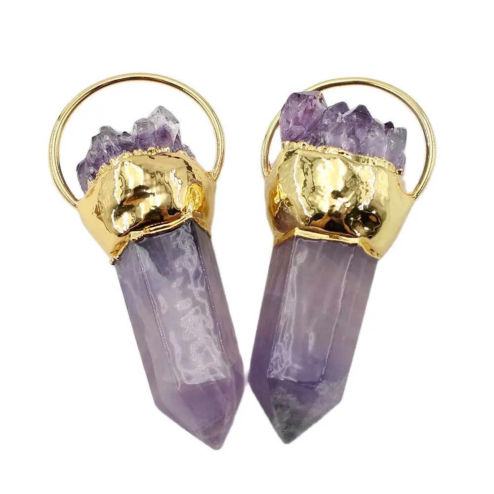APDGG 1PC Natural Purple  Amethyst Point Raw Rough Druzy  Quartz Charms Necklace Pendant Jewelry DIY