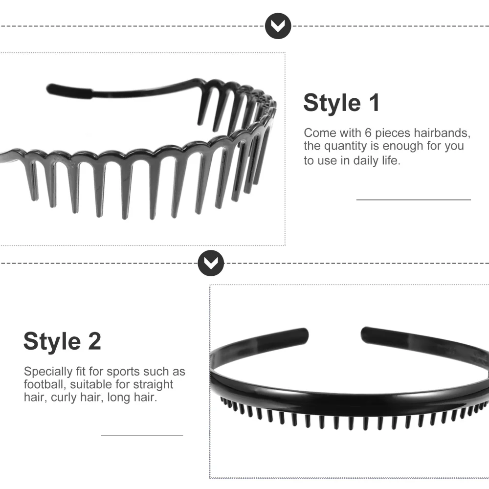 

6Pcs Unisex Toothed Headbands Hairband Men Headwear
