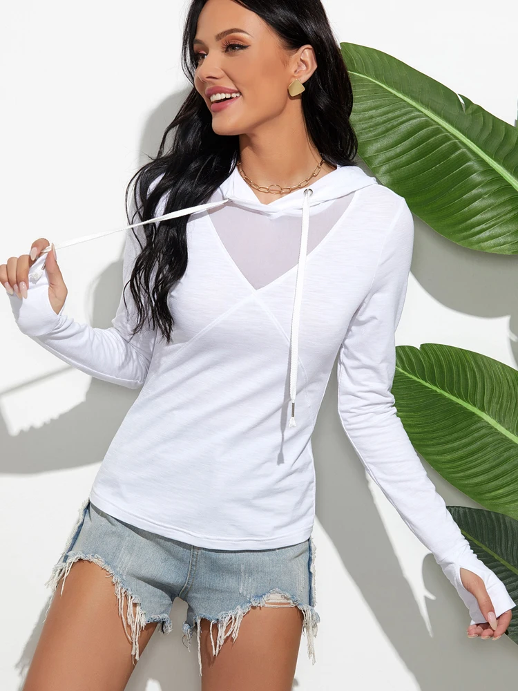 

TRODEAM 2021 Fashion Women Solid Color Shirts With Hood Spring Long Sleeve Slim T-Shirt Overcoat Casual Cotton Tops