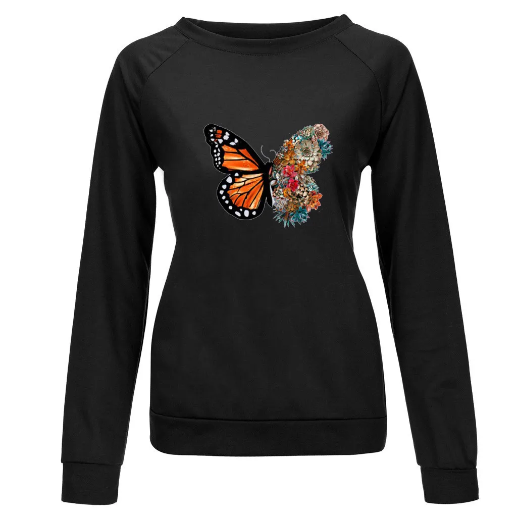 

FREE OSTRICH Women's Plus Size Sweatshirt Fashion Girl Butterfly Print Top For Autumn Female Sweatshirts Sudadera Mujer
