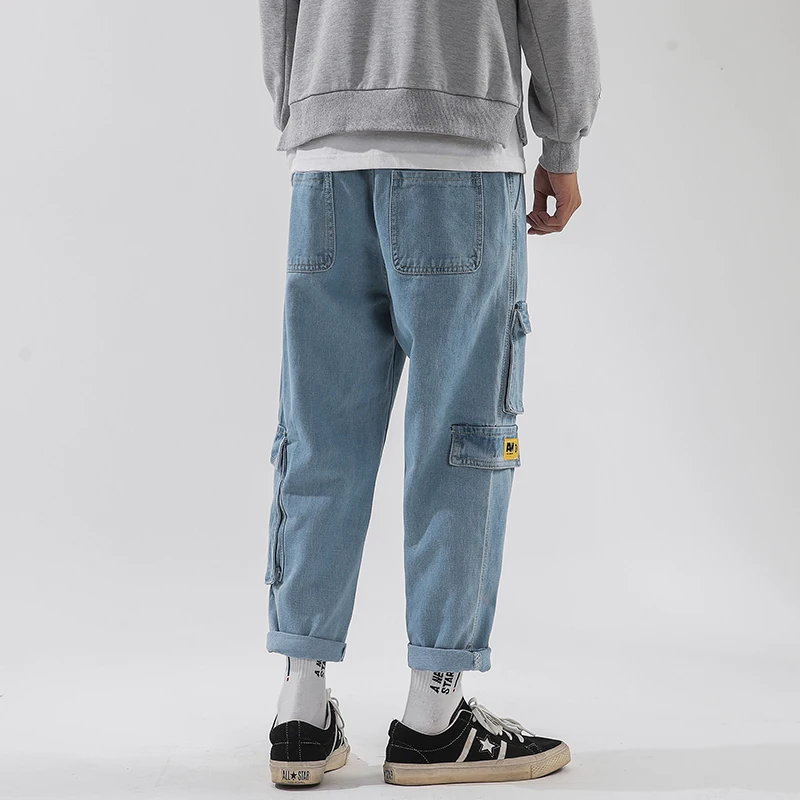 Мужские мешковатые брюки-карго свободные джинсы с карманами ковбойские брюки