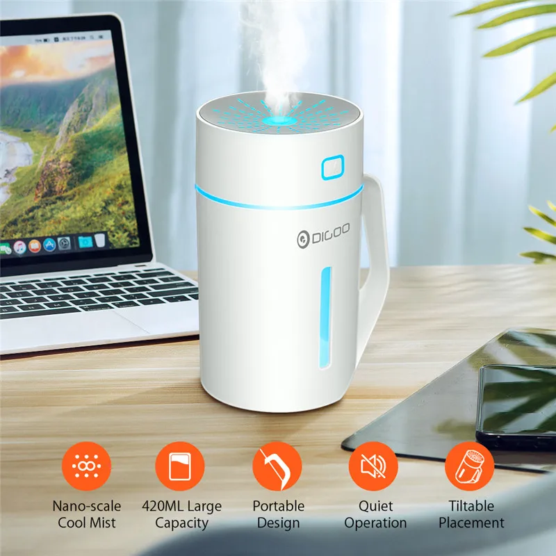 

420ml USB DG-M02 Air Purifirer Mist Diffuser Electric Colorful LED Night Light Humidifier Touch Control Home Car