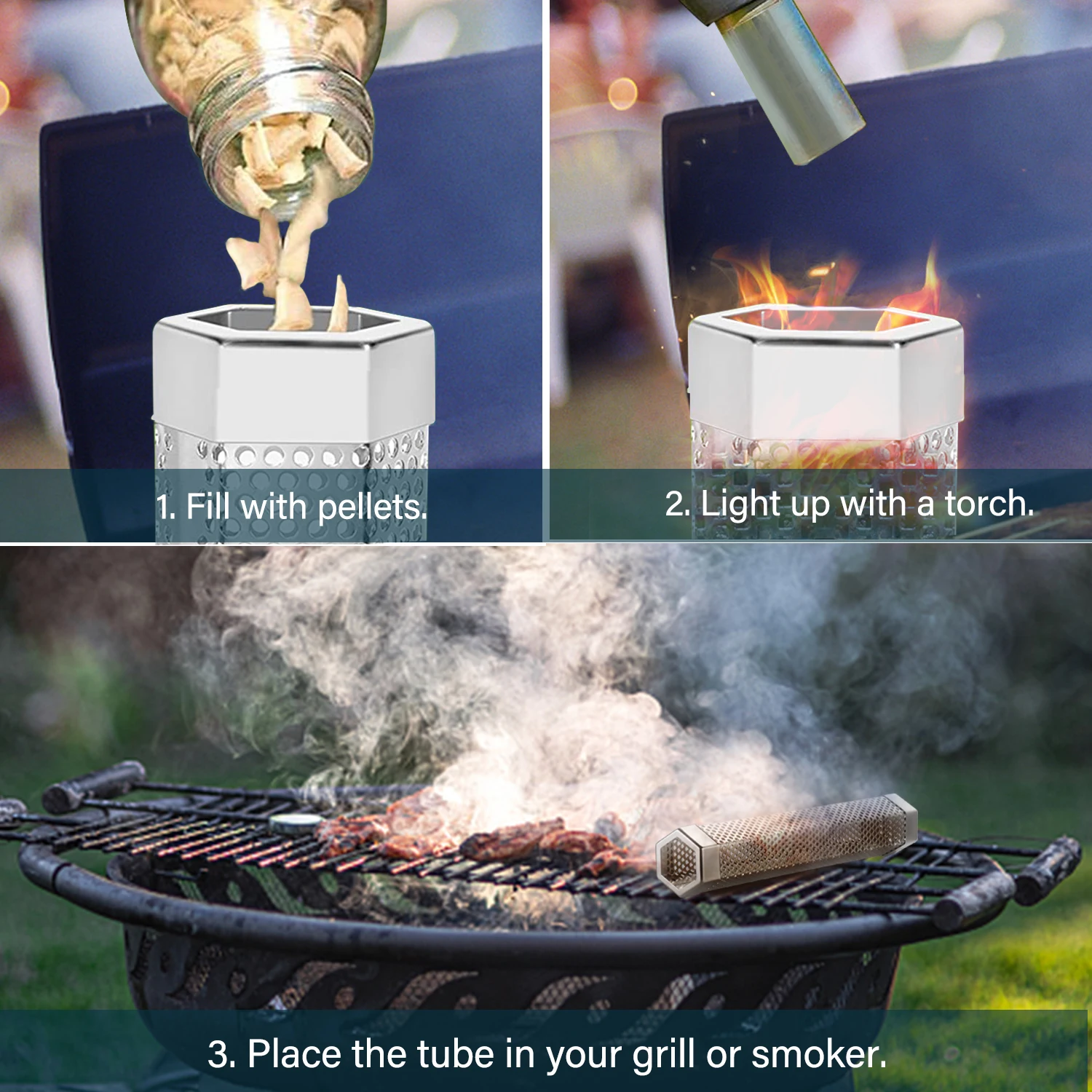 

BBQ Accessories Pellet Smoker Tube, 12" Stainless Steel Barbecue Smoking Generator for Cold/Hot Grill Kitchen Utensils Camp Tool