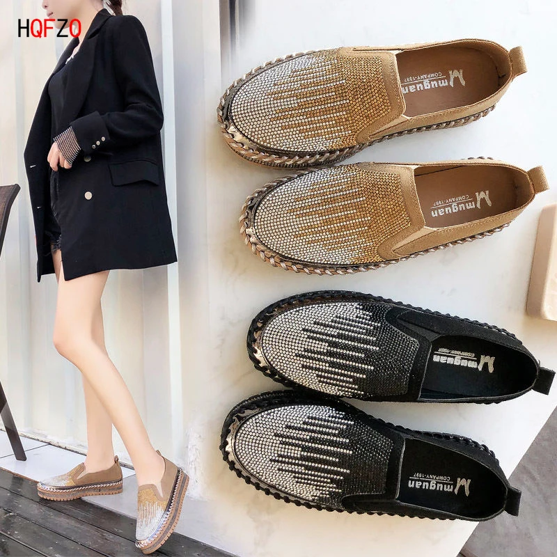 

Женские блестящие Лоферы wohdhe, на толстой подошве, с круглым носком, на плоской вулканизированной подошве, женская обувь без застежки, весна-...