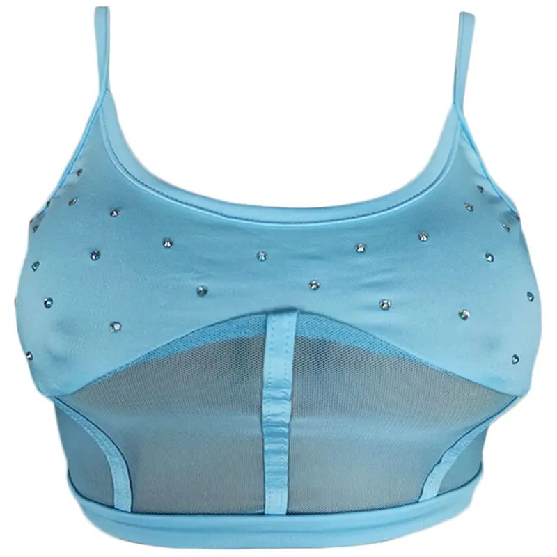 

ZOOEFFBB Sexy Splice Rhinestone 2 Piece Set Mesh Sheer Crop Top Biker Shorts Loungewear Summer Women Outfits Club Matching Sets