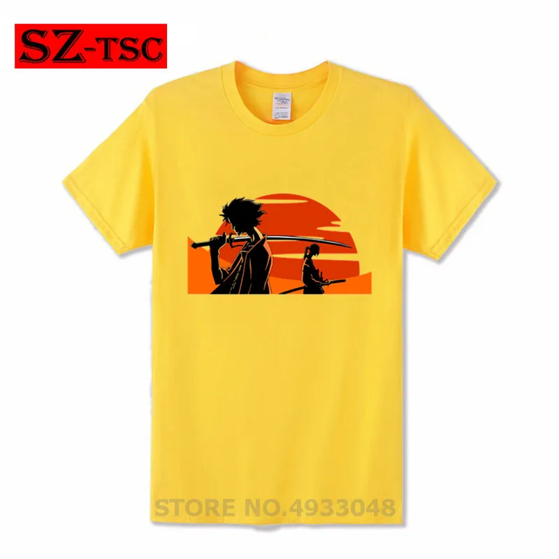 Мужская футболка Забавные футболки самурайский шамплоо аниме Муген и Цзинь