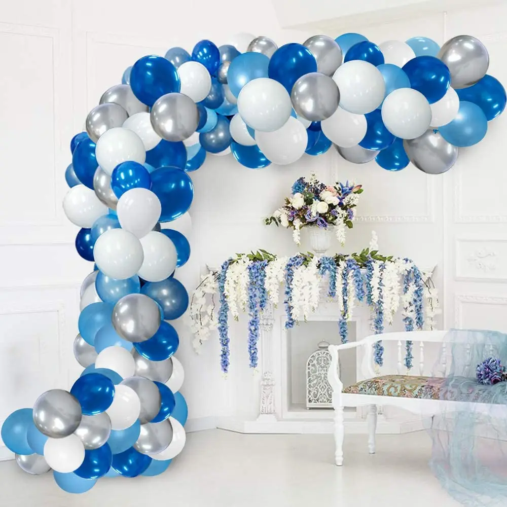 blue balloons garland set arch kit blue silver and white balloons blue birthday decorations wedding party baby shower balloon free global shipping