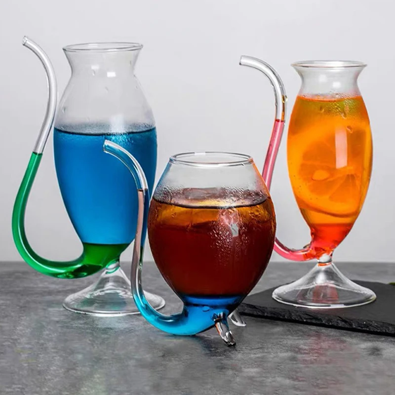 

200/300/330ml Wine Whiskey Glass Cup Heat Resistant Glass Sucking Juice Milk Cup Tea Wine Cup With Drinking Tube Straw Cup