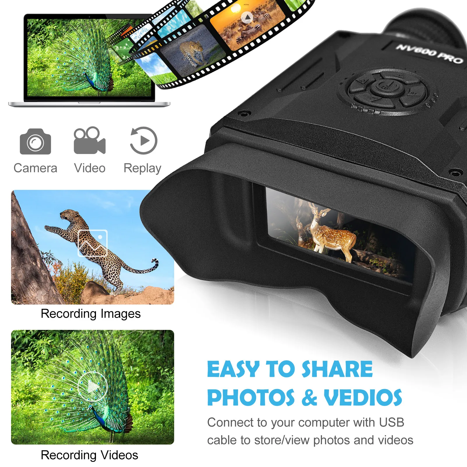 

8X Digital Zoom Night Vision Goggles Binoculars IR Night Vision Scope with Camera Video Replay Menu Modes 16GB TF Card Included