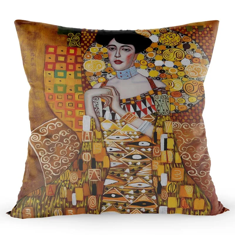 

Gold Gustav Klimt Adele Bloch-Bauer's Pillowcase Bedroom Home Christmas Decorative Cover Silk Soft Fabric Pillow Cover