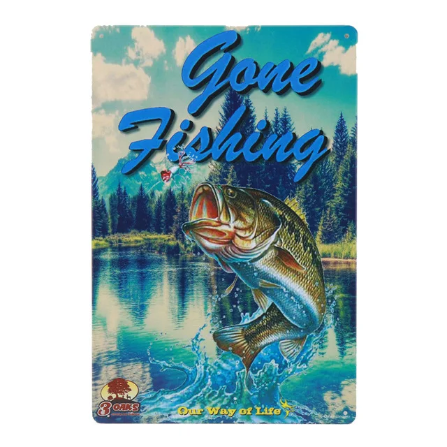 Gone Fishing/Fisherman Parking Only Retro Shabby Chic Tin Sign Metal Plate Plaque Wall Poster For Bar Pub Home Decor | Дом и сад