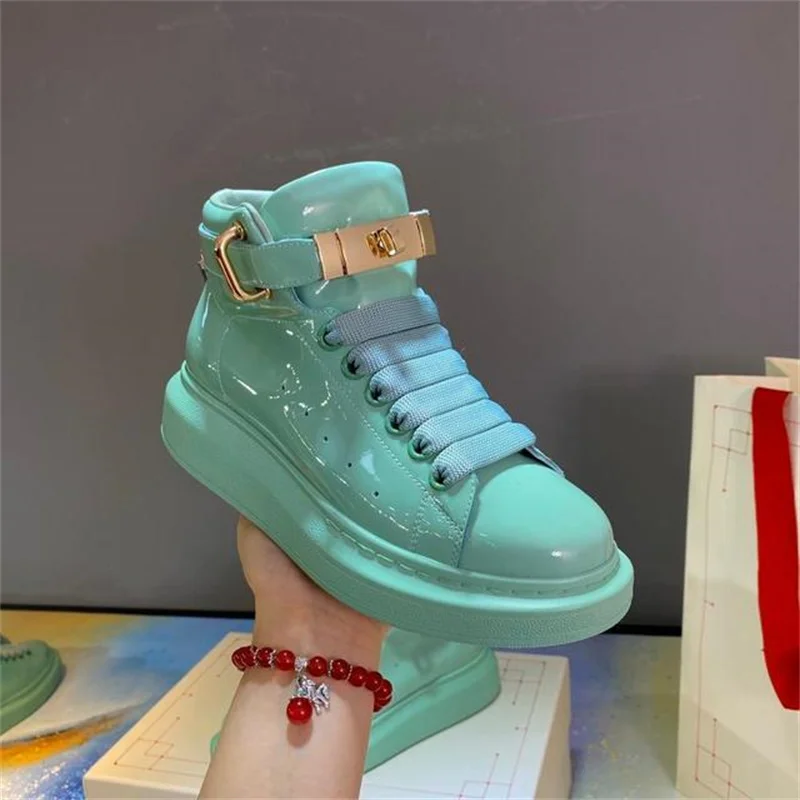 

Candy Color Women Sneakers Leather Breathable Lace Up Women Casual Shoes Ruwnay Lock Women Flat Shoes Trainers Sneakers