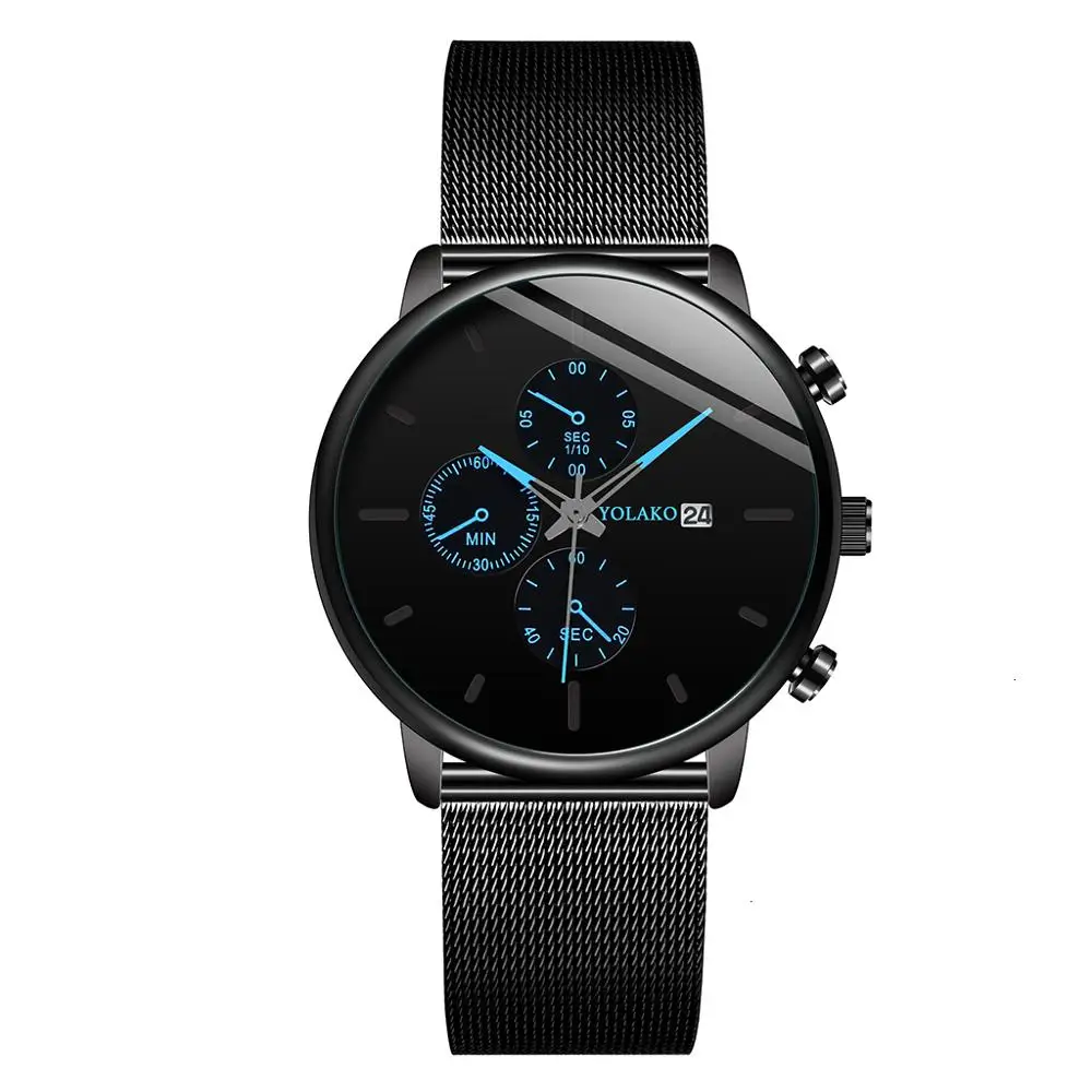 

YOLAKO Men's Watch Relogio Masculino Fashion Calendar Mesh Belt Watch For Men Sport Watch Quartz Clock relojes hombre 2019