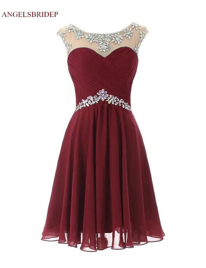 Женское Короткое Шифоновое Платье ANGELSBRIDEP блестящее бальное платье с вырезом на