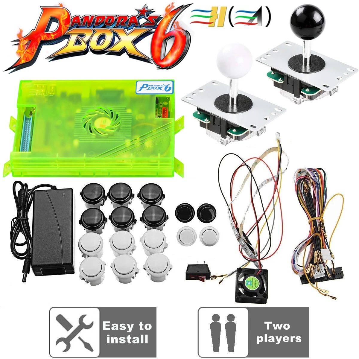 

3A Pandora's Box 6 Home Edition 1300 в 1 аркадные видеоигры 2 игрока Полный комплект, Джойстики, кнопки питания аркадный шкаф