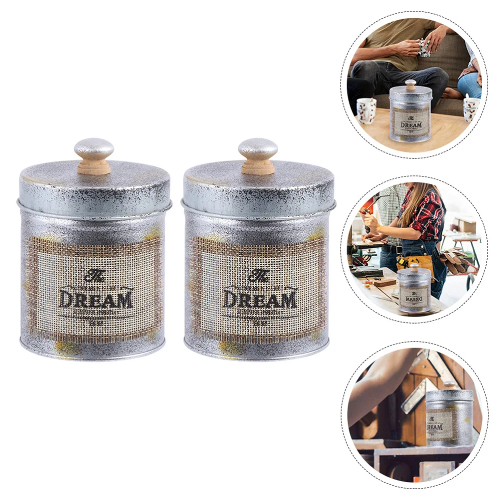

2pcs Kitchen Retro Container Home Decor Iron Sealed Cans Nuts Snack Jars