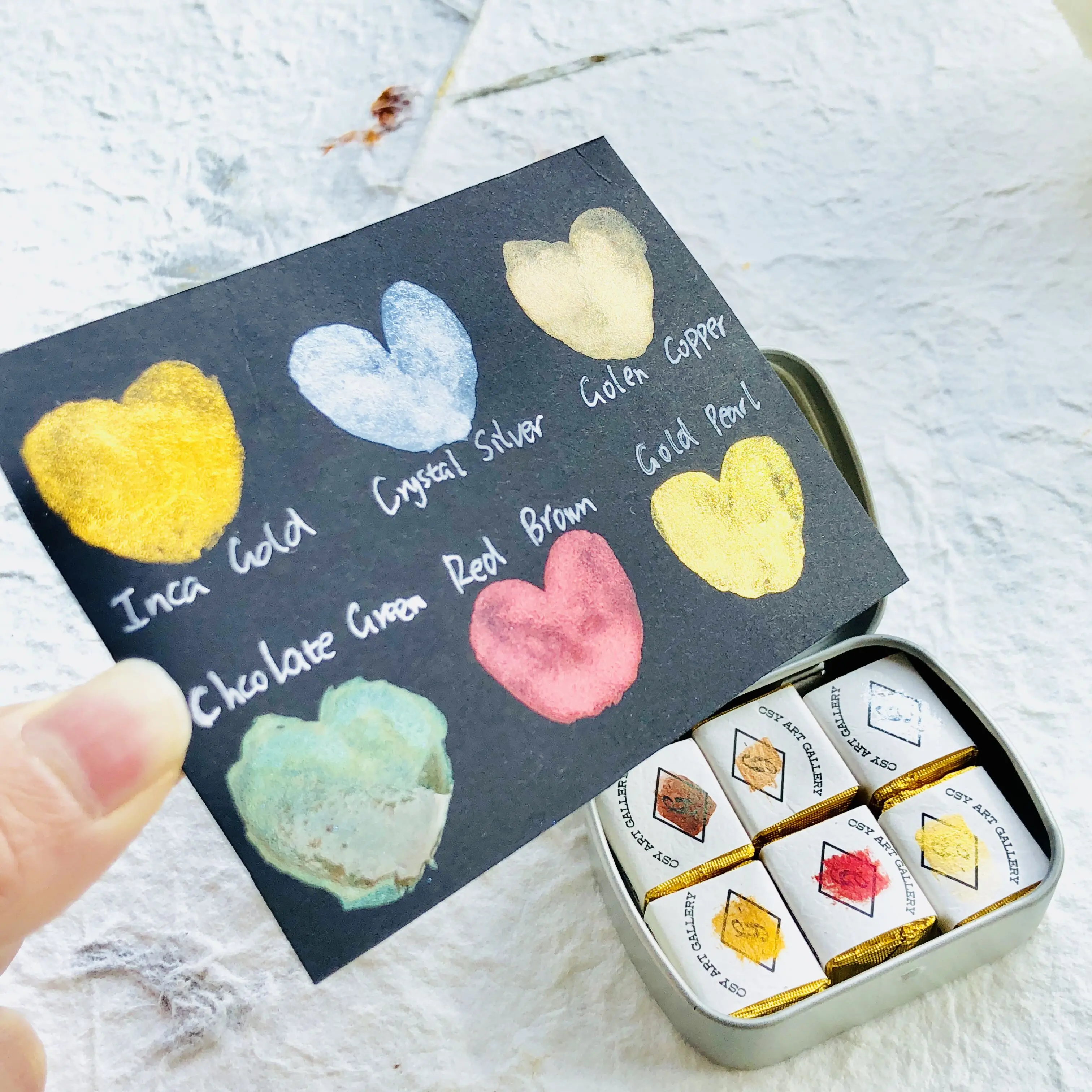 Handmade Metallic Watercolors Paint Set 6 Colors Half Pans Glitter Solid Water Color Metal Case Sparkle Pearlescent Acuarela | Канцтовары