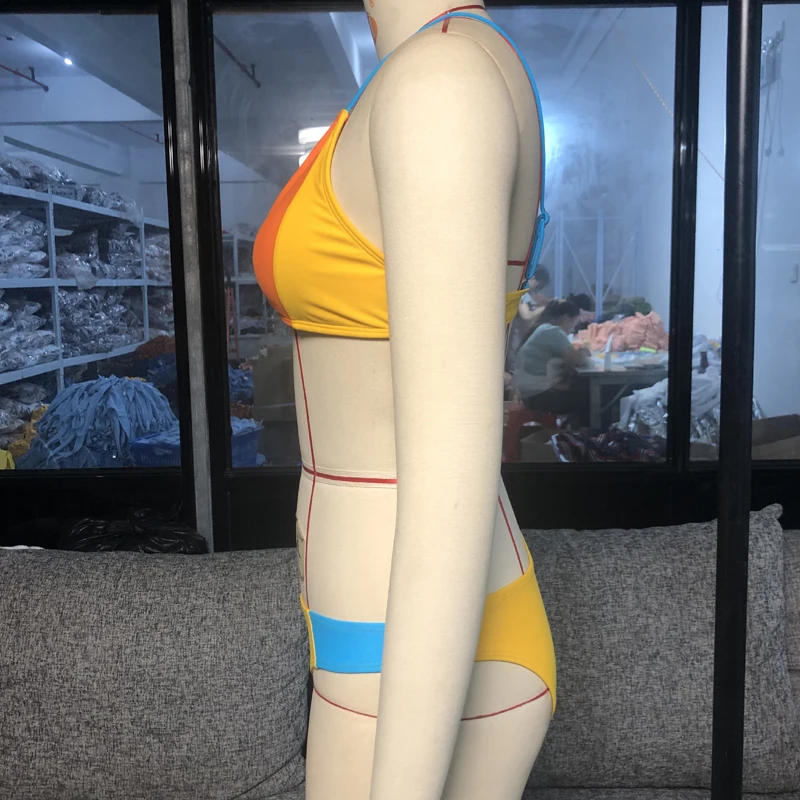 

Sexy Bikini Micro Patchwork Swimsuit Mujer High Cut Brazlian Swimwear Women Lace Up Beachwear Two Piece Bathing suit new