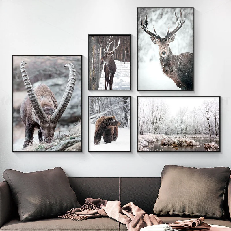 Настенная Картина на холсте с изображением лося лосят коричневого медведя | Дом и