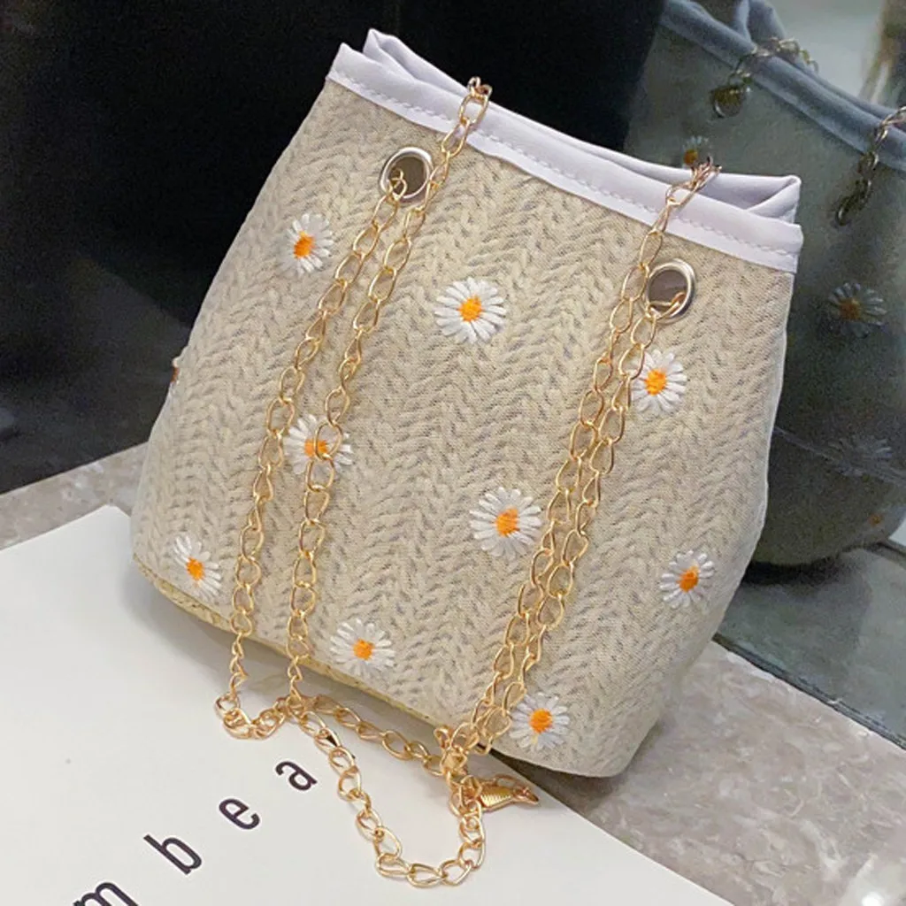 

Small Daisy Cross Bags Leather Woven Bucket Bag 2021 New Shoulder Messenger Bag Ladies Chain Hand Bags For Women #srn