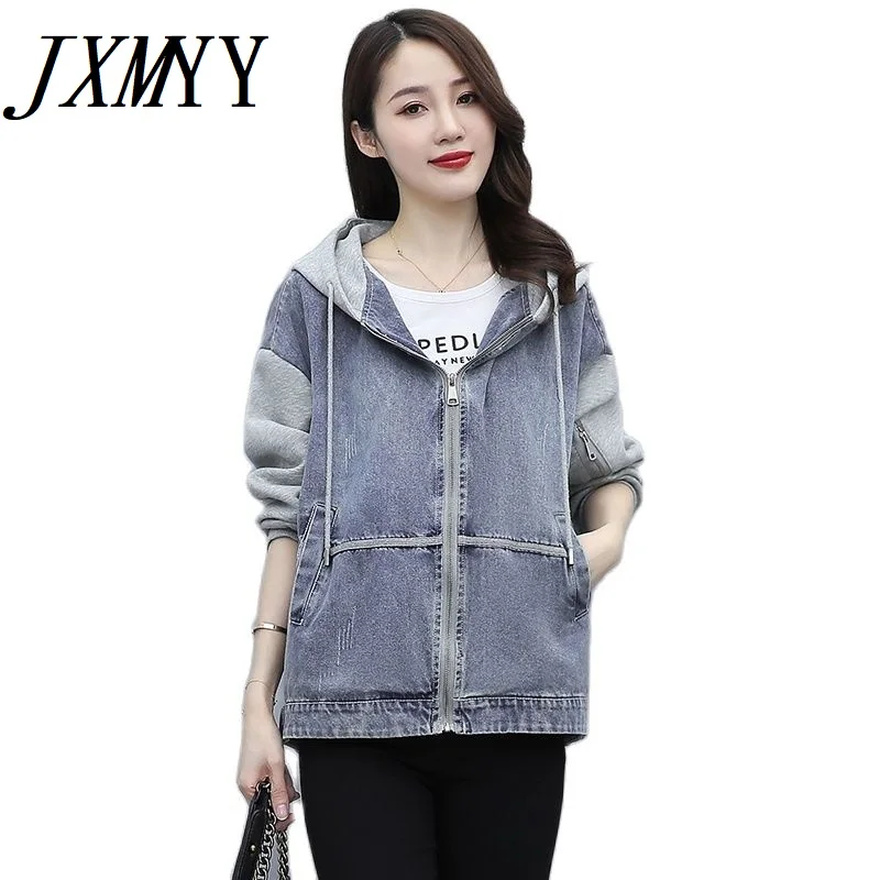 

JXMYY Short Denim Jacket Women 2021 New Autumn Clothes Korean Casual Loose Fashion Simple Hooded Jacket Jacket