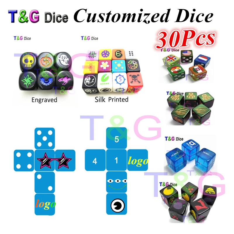 T & G 16 мм индивидуальные D6 игральные кости для персонального логотипа!