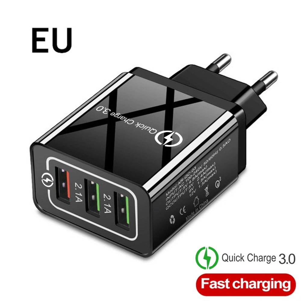 USB зарядное устройство EU/US вилка Быстрая зарядка 3,0 быстрое зарядное устройство настенное зарядное устройство для iphone 6 7 8 9 10 11 X samsung Xiaomi huawei зарядное устройство для телефона - Тип штекера: EU  All  Black