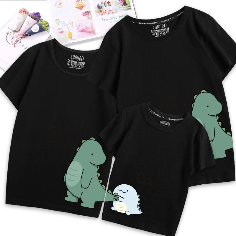 Family Matching Outfits Clothes Mother Dad and Kid Summer Cartoon Dinosaur T-Shirt Sport Clothing Cotton Parent Child Outfits images - 6