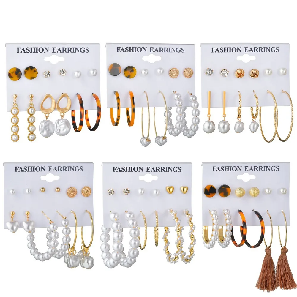 Женские серьги кольца в богемном стиле большие форме сердца с жемчугом эффектные