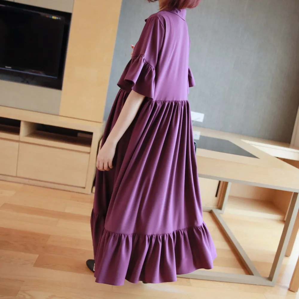 2020 летнее фиолетовое платье для женщин с коротким рукавом и рюшами хлопковое
