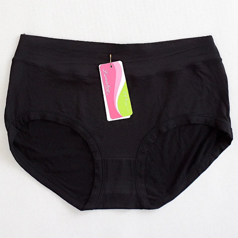 Black briefs Размера плюс Для женщин бамбуковое Нижнее белье Женские однотонные трусы, сексуальное нижнее белье, женские трусы со средней посадкой высокие эластичные модные трусы-шорты 4XL - Цвет: Black briefs