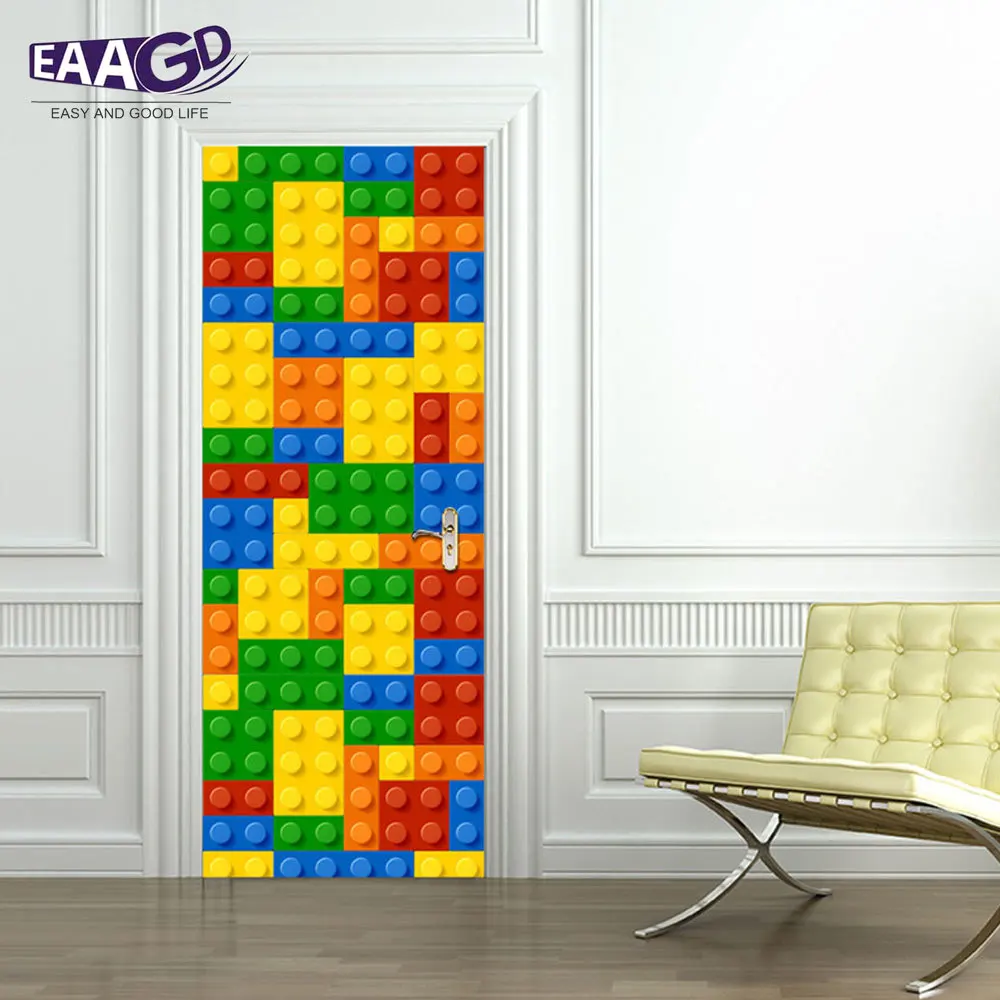 2 шт./компл. для дома креативные цветные строительные блоки двери сделай сам 3D наклейки узор комнаты