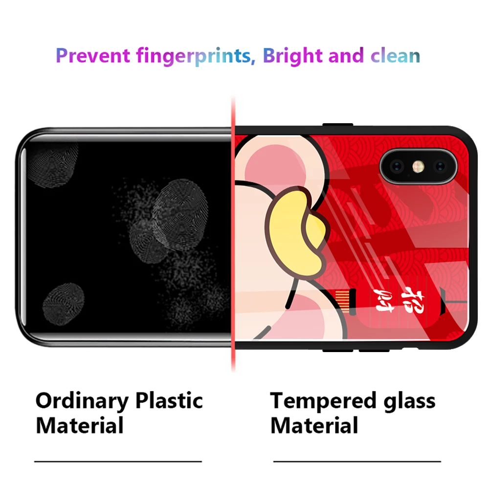 Cut Mouse Pattern Tempered Glass Case For iPhone 11 Pro Max X Xs Xr 8 7 6 6S Plus Red Back |
