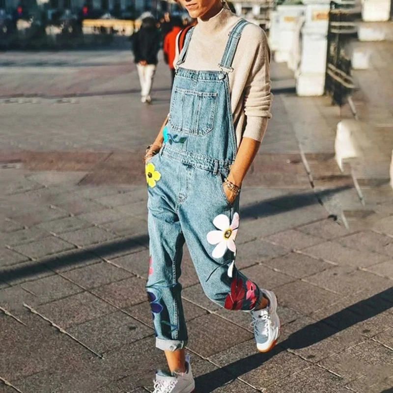 Женский джинсовый комбинезон дунгари штаны с дырками джинсы мешковатые