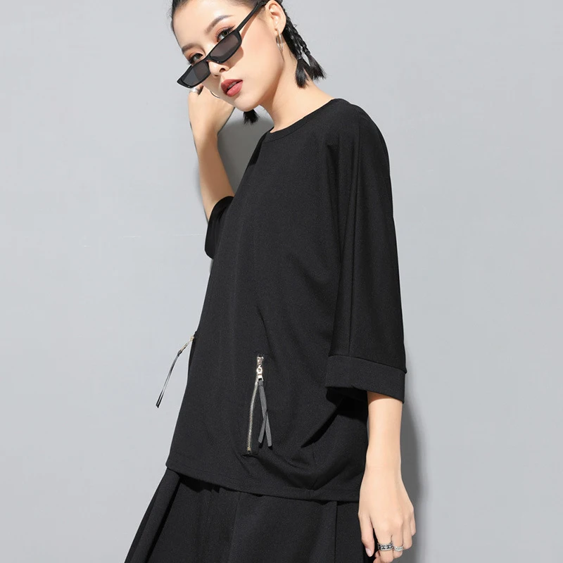 Футболка женская с капюшоном однотонная Свободная рубашка круглым вырезом на