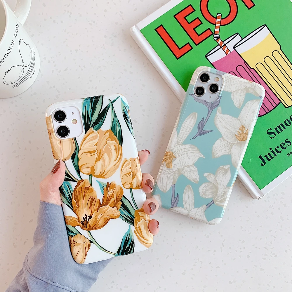 Stylish Glossy IMD Tulip Phone Case For iPhone 11 Pro Max Soft TPU Back Cover XR XS X 6 6S 7 8 Plus |