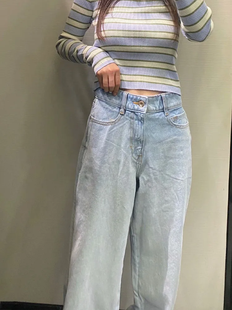 

ZA early spring new women's fashion wide-leg long style casual high-waisted jeans