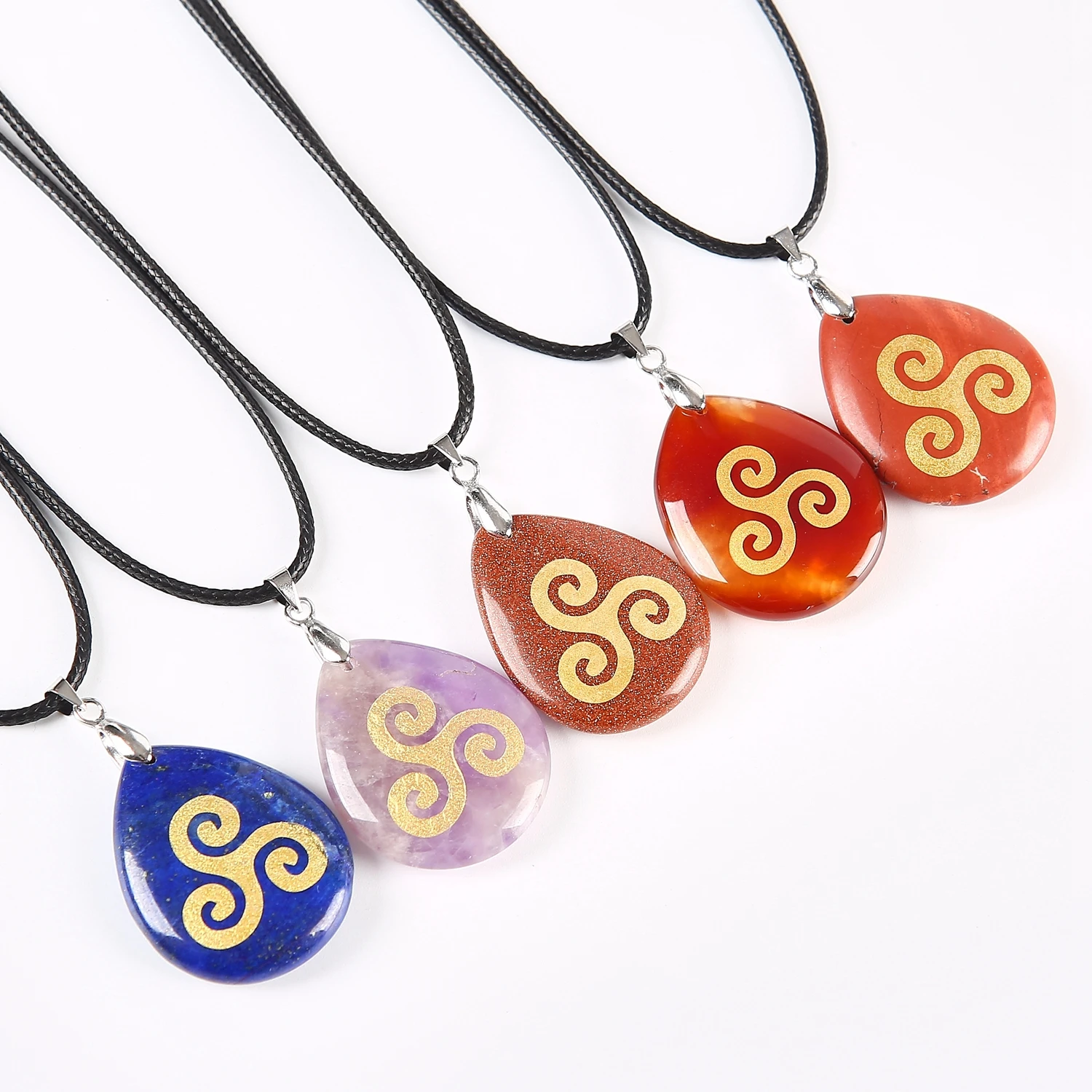 

Natural Crystal Triple Doctrine Spiral Pendant Drop pendant Long necklace women men Reiki Jewelry