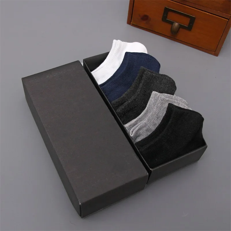 

5 Pairs High Quality Bamboo Fiber Men's Socks Business cotton middle tube solid color gift box socks Long Big Size EUR 38-46