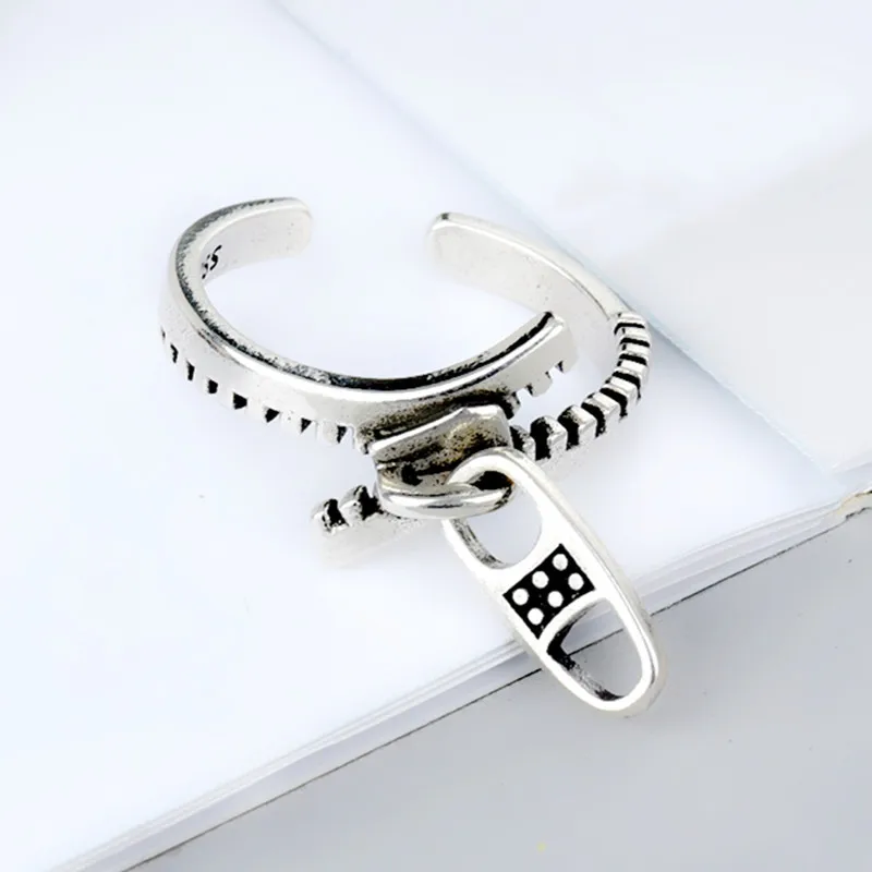 

New Fashion Personality Geometric Zipper Shape 925 Sterling Silver Jewelry Creative Retro Exquisite Popular Opening Rings TYB92