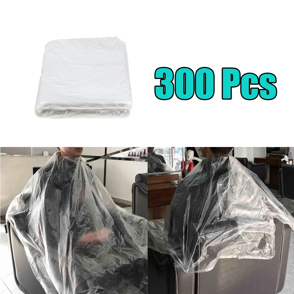 

300x Waterproof Clear Disposable Hair Cutting Capes Salon Gown Protect