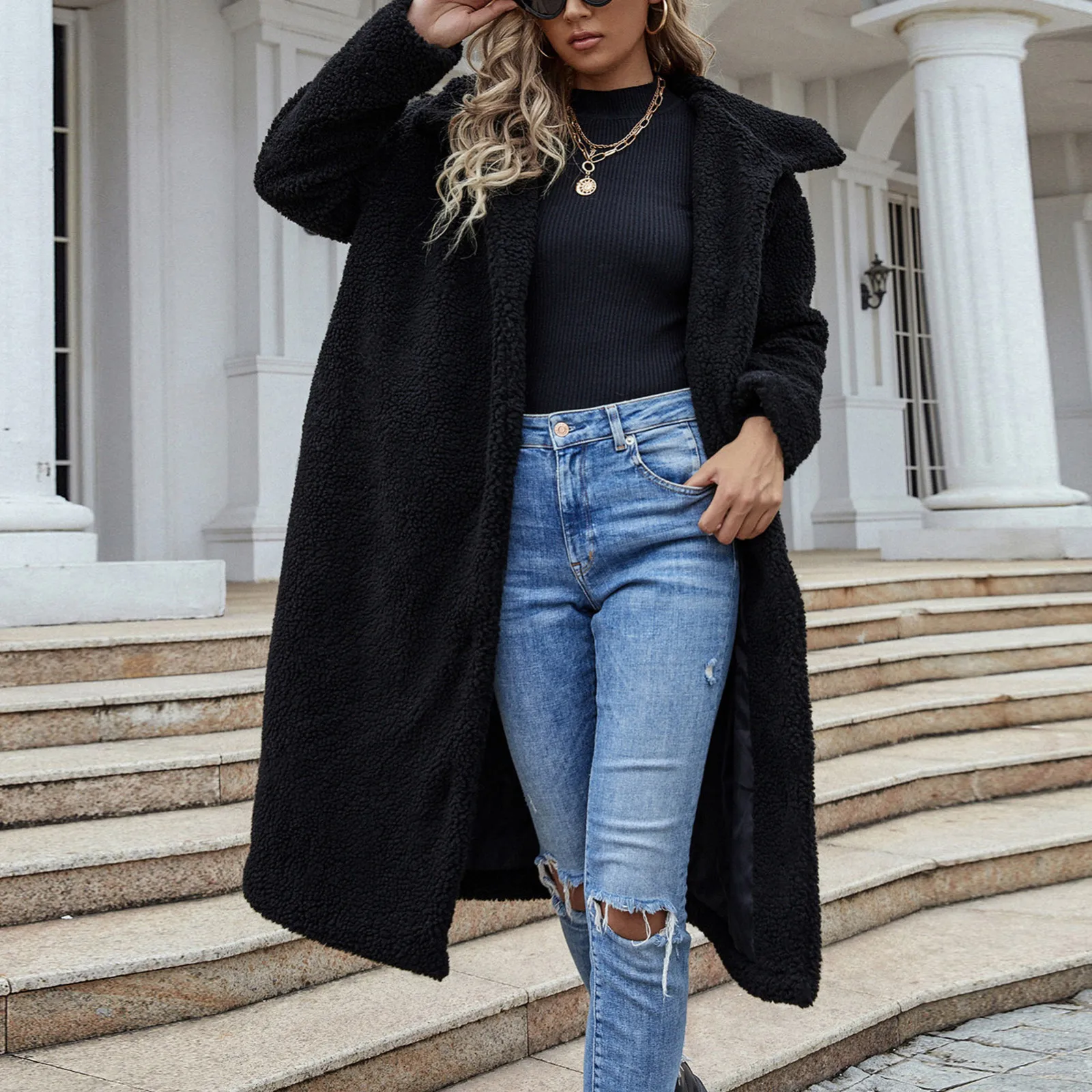 Женский Пушистый кардиган с открытой передней частью пальто искусственным мехом