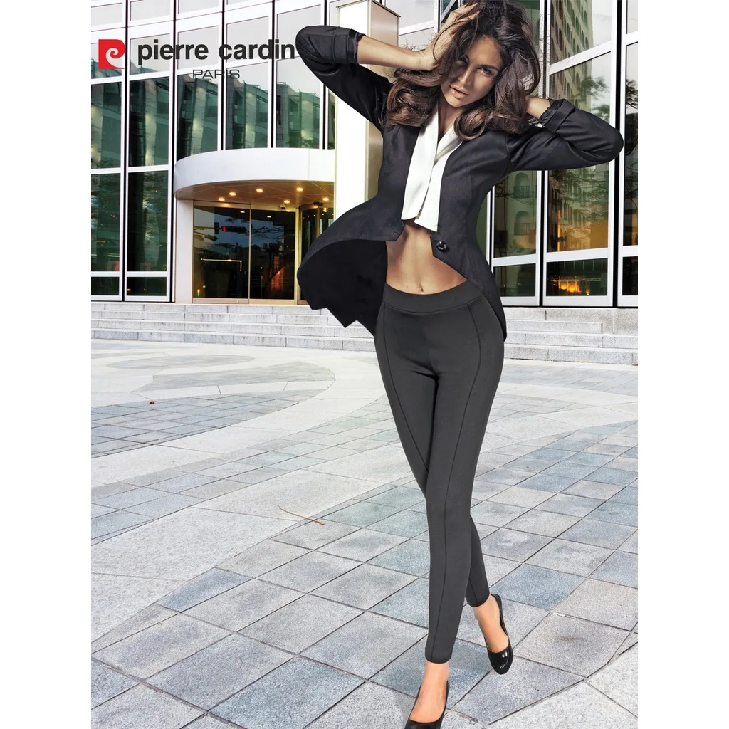 Women Black Steel Interlock Thick Belt Leggings 481