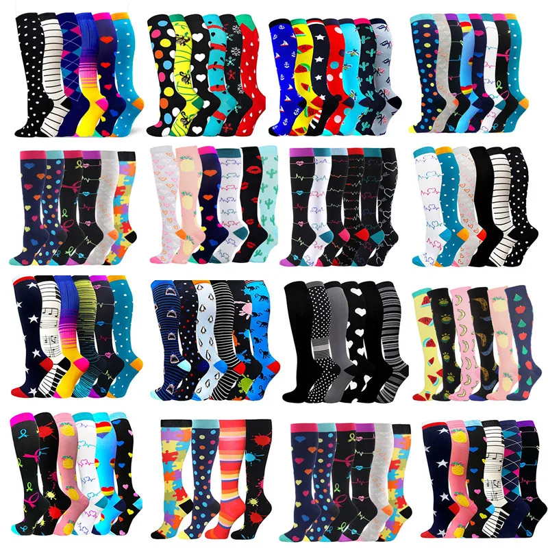 

3/6/7 Pairs/Pack Compression Socks Women Men Knee High 30 MmHg Sports Socks Edema Diabetes Varicose Veins Running Socks Size S/M