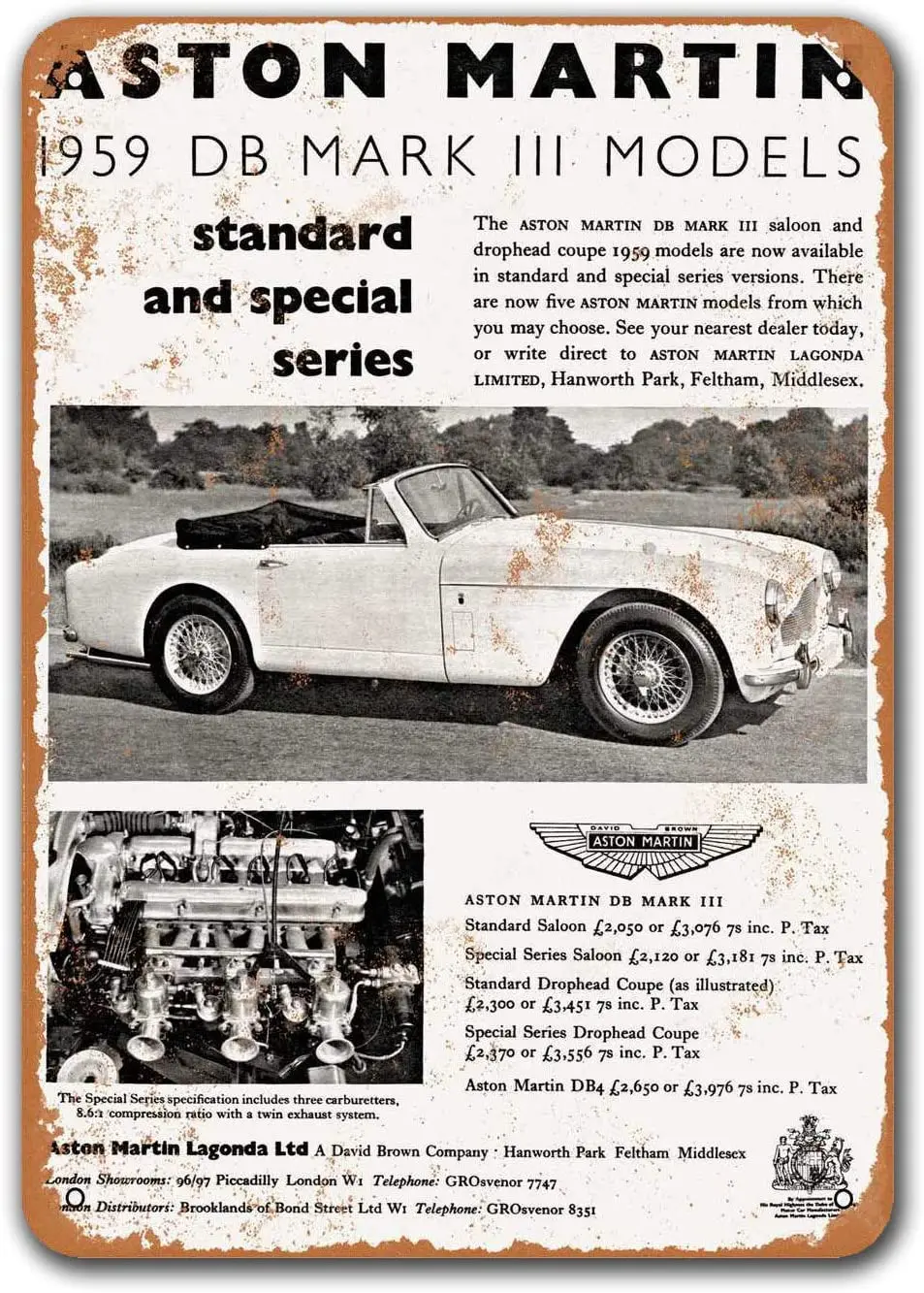 

1959 Aston Martin DB MK II автомобильные жестяные знаки, винтажные металлические таблички Sisoso, Постер для гаража, бара, Ретро Декор стен