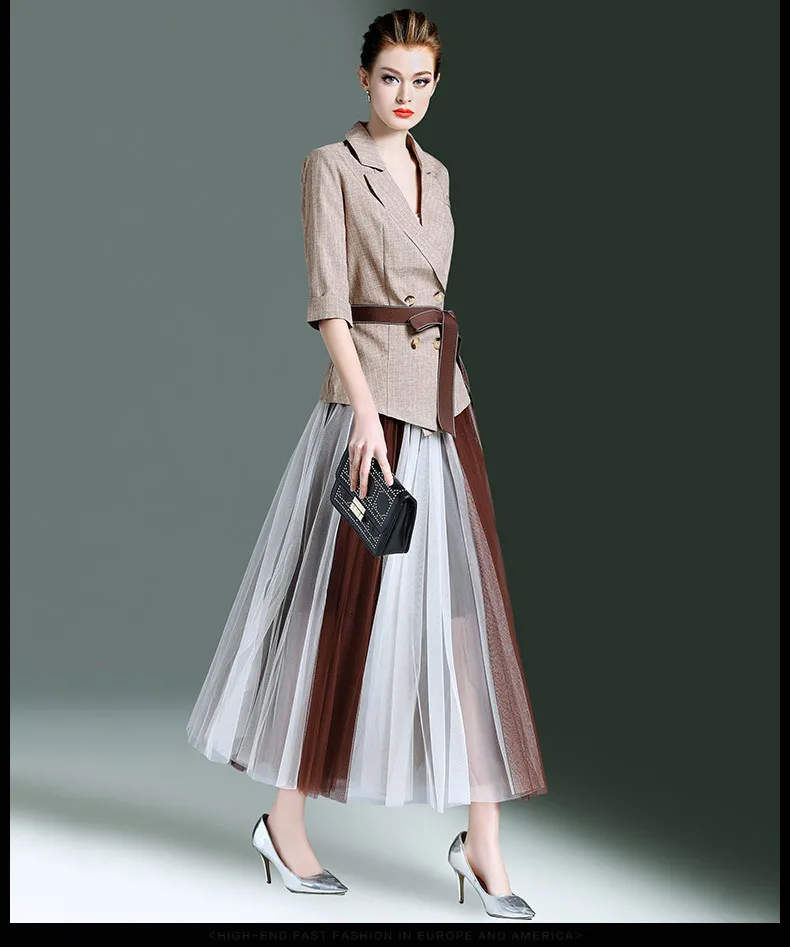 Женский костюм 2020 комплект из двух предметов Блейзер сетчатая плиссированная