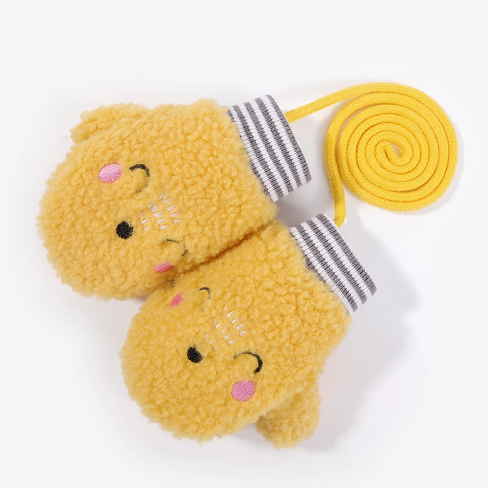 Детские зимние перчатки теплые вязаные милые толстые варежки лоскутные уличные