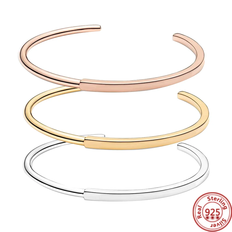 

Hot 100% 925 Sterling Silver Original Brand Fashion Classic Series I-D Open Bracelets Fit Beads Charms DIY Gift For Women Girl