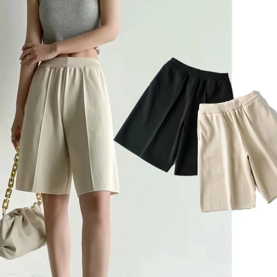 

Jenny&Dave Women Short 2021 Summer Ins Fashion Blogger Solid HIgh Waist Knitted Harem Shorts Women Short Feminino Loose Bermuda